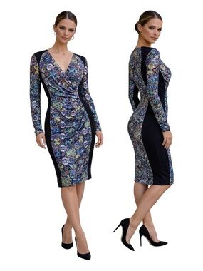 Maggy London Floral Bodycon Sheath Dress Women’s 6 Faux Wrap Hourglass Illusion